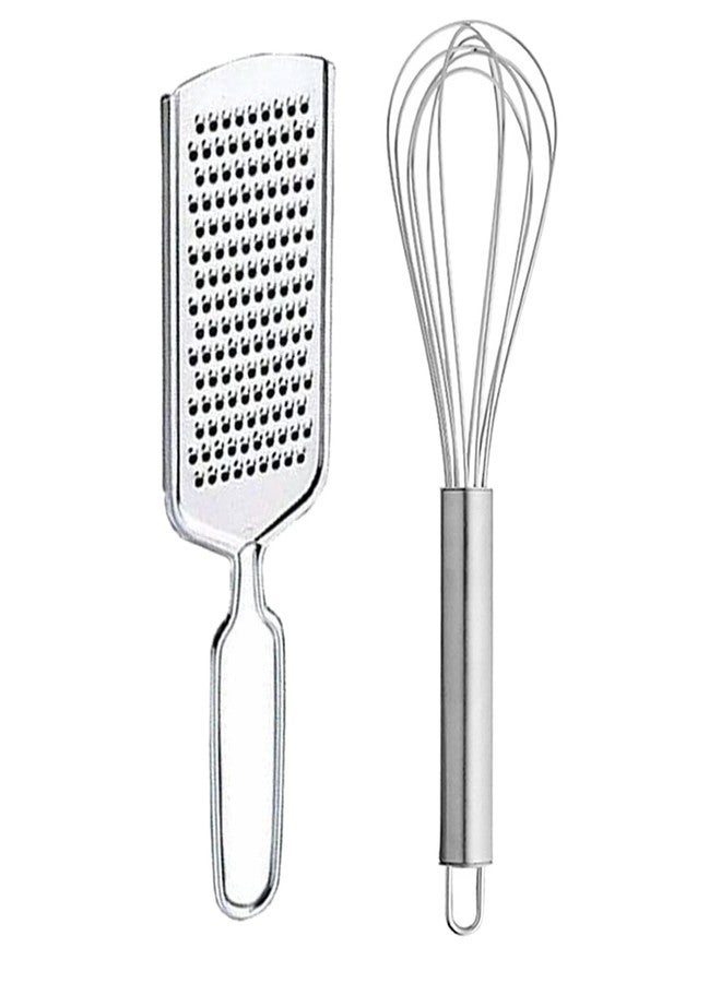 JISUN Stainless Steel Cheese Grater & Egg Whisk/Egg Beater/Steel Whisk Kitchen Tool Set - Image 1
