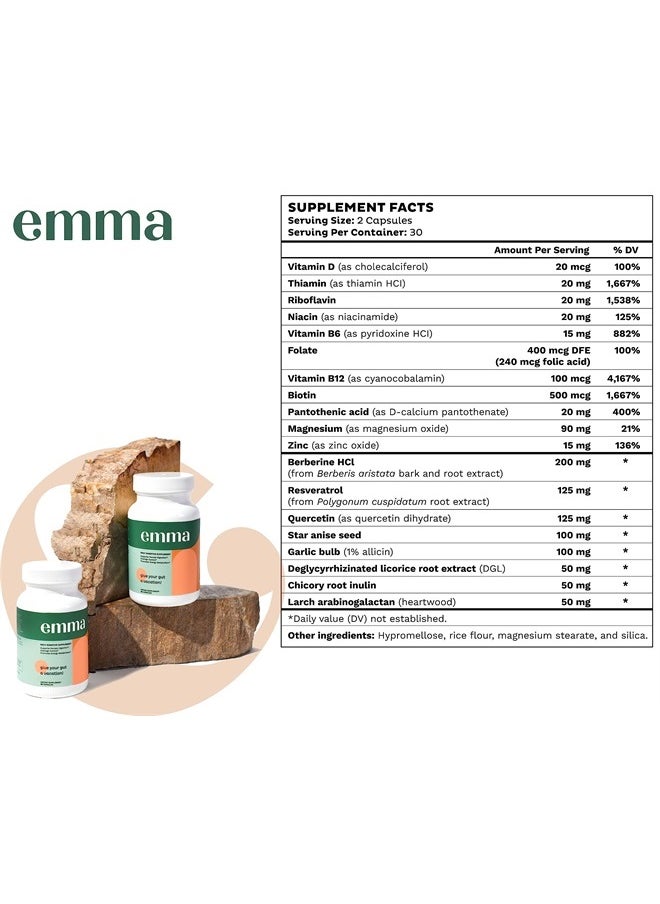 Emma - Gut Health - Gas and Bloating Relief, Constipation, Leaky Gut Repair - Gut Cleanse & Restore Digestion - Regulate Bowel Movement. Probiotics and Laxative Alternative, 60 Capsules - Image 1