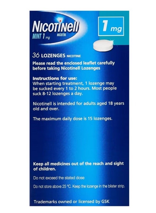Nicotinell Lozenge Fresh Mint Flavour, Sugar Free, Stop Smoking Aids, 1 Mg, 36 Pieces - Image 2