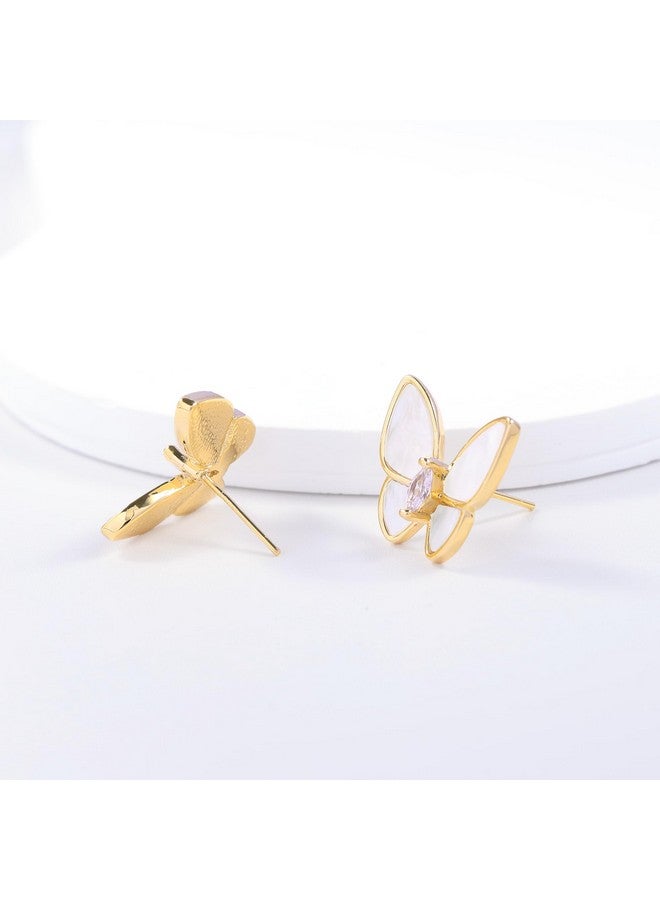 YOQUCOL Butterfly Shape White Shell Golden Pierced Stud Earrings For Women - Image 5