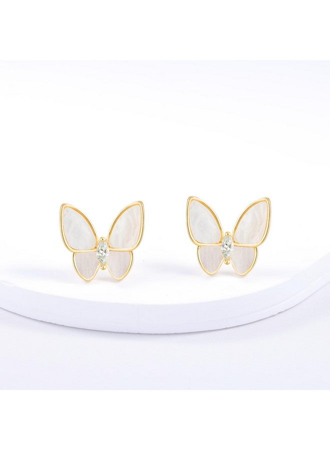 YOQUCOL Butterfly Shape White Shell Golden Pierced Stud Earrings For Women - Image 3