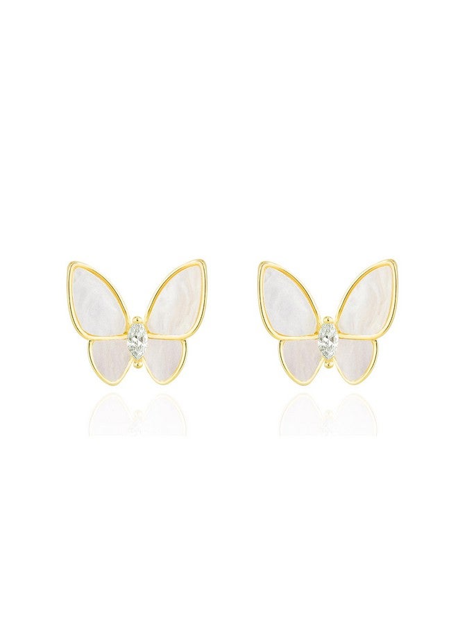 YOQUCOL Butterfly Shape White Shell Golden Pierced Stud Earrings For Women - Image 1