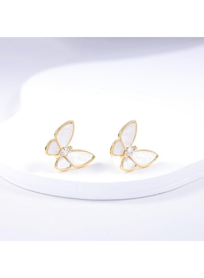 YOQUCOL Butterfly Shape White Shell Golden Pierced Stud Earrings For Women - Image 4