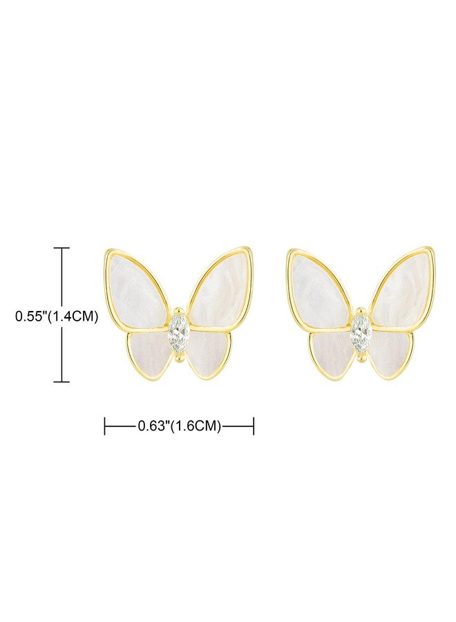 YOQUCOL Butterfly Shape White Shell Golden Pierced Stud Earrings For Women - Image 2