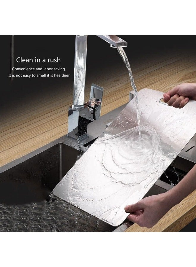 إسكدنيا لوح تقطيع، لوح تقطيع، حصيرة تقطيع، من الفولاذ المقاوم للصدأ السميك، مقاوم للانزلاق، مزدوج الجوانب، للمطبخ المنزلي واللحوم والخضروات والفواكه والجبن (28 * 39 سم) - Image 2