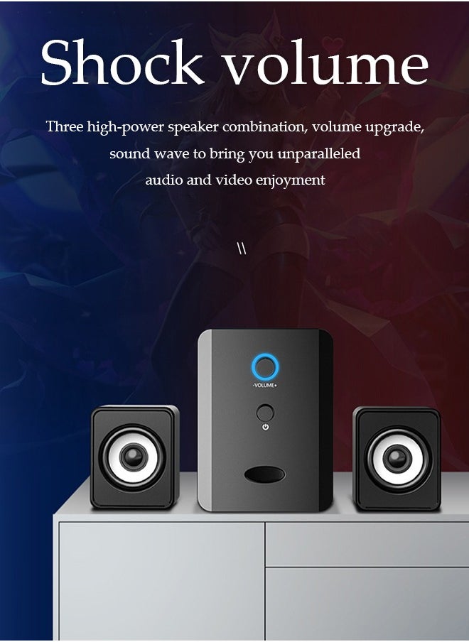 DUNISO - Computer speaker, home desktop Bluetooth speaker three piece set, USB power supply, with 3.55mm audio interface, suitable for laptops, tablets, smart TVs, mobile phones - Image 1