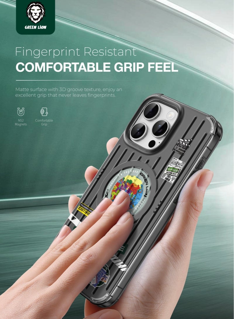 GREEN LION iPhone 16 Pro Max Magsafe Case Globe / Dual-Sided Coating / Comfortable Grip / Drop-Protection / Strong Magnets / Anti-Scratch Cover - Black - Image 4