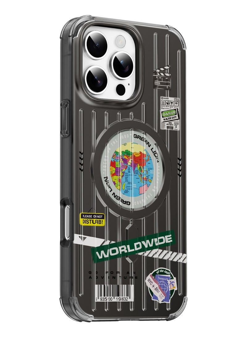 GREEN LION iPhone 16 Pro Max Magsafe Case Globe / Dual-Sided Coating / Comfortable Grip / Drop-Protection / Strong Magnets / Anti-Scratch Cover - Black - Image 1