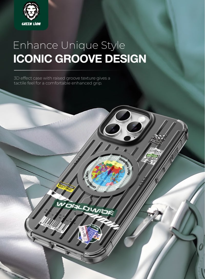 GREEN LION iPhone 16 Pro Max Magsafe Case Globe / Dual-Sided Coating / Comfortable Grip / Drop-Protection / Strong Magnets / Anti-Scratch Cover - Black - Image 3