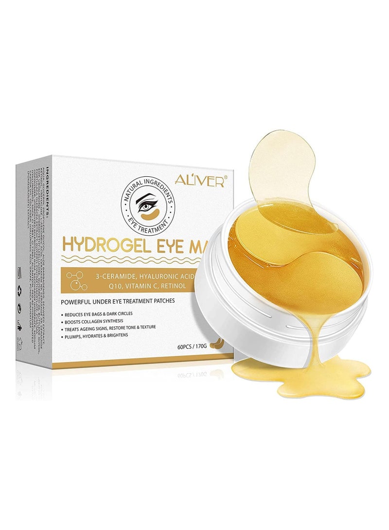 ALIVER Hydrogel With Infused Collagen, Vitamin C, 3 Ceramides and Coenzyme Q10 Under Eye Mask Treatment for Dark Circles, Eye Bags, Anti Wrinkle 60pcs - Image 1