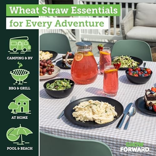 Grow Forward 16-piece Premium Wheat Straw Dinnerware Sets for 4 - Unbreakable Dishwasher & Microwave Safe Plastic Plates and Bowls Sets - Patio, Outdoors, RV, Camping Dishes - Midnight - Image 2