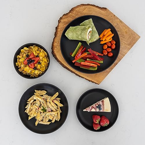 Grow Forward 16-piece Premium Wheat Straw Dinnerware Sets for 4 - Unbreakable Dishwasher & Microwave Safe Plastic Plates and Bowls Sets - Patio, Outdoors, RV, Camping Dishes - Midnight - Image 5