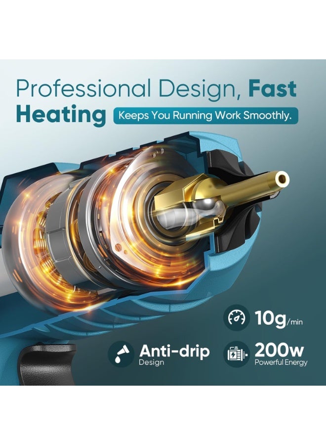 ZLH HITY 200W Cordless Hot Glue Gun , 2 x 4.0Ah Batteries & Charger, Quick Heating, Hot Glue Gun with 12 x 11mm Glue Sticks, Anti-Drip Nozzle, Non-Slip Grip - Ideal for DIY, Crafts & Repairs - Image 2