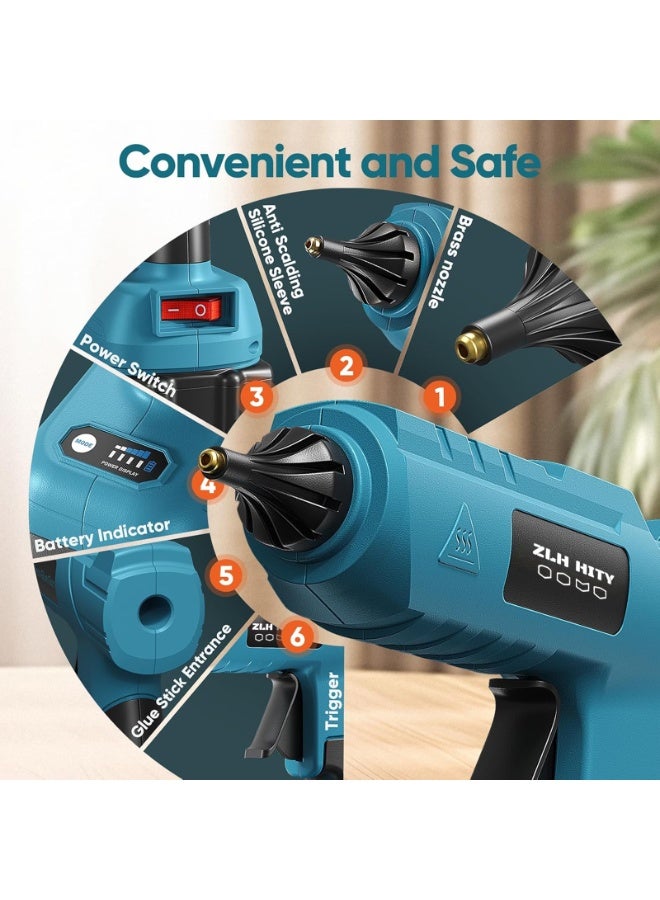 ZLH HITY 200W Cordless Hot Glue Gun , 2 x 4.0Ah Batteries & Charger, Quick Heating, Hot Glue Gun with 12 x 11mm Glue Sticks, Anti-Drip Nozzle, Non-Slip Grip - Ideal for DIY, Crafts & Repairs - Image 3