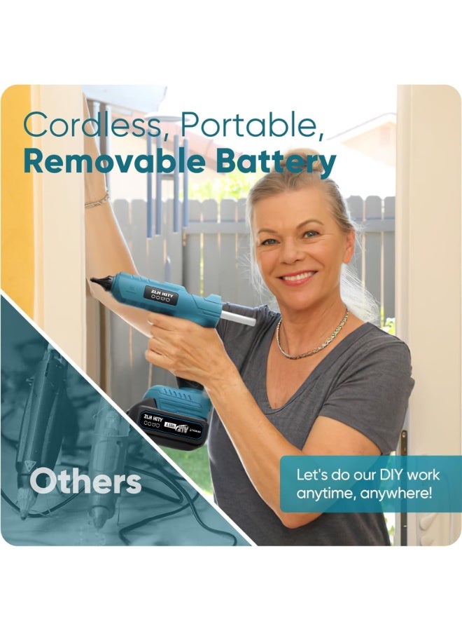 ZLH HITY 200W Cordless Hot Glue Gun , 2 x 4.0Ah Batteries & Charger, Quick Heating, Hot Glue Gun with 12 x 11mm Glue Sticks, Anti-Drip Nozzle, Non-Slip Grip - Ideal for DIY, Crafts & Repairs - Image 4