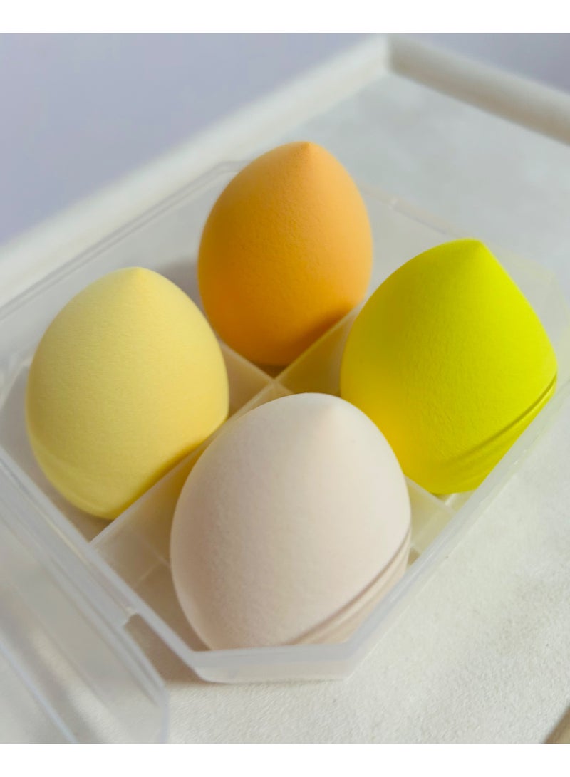 4 Beauty sponges Blending Blenders with 1 Holder and Egg Case, Flawless for Cream, Powder and Liquid (yellow) - Image 1