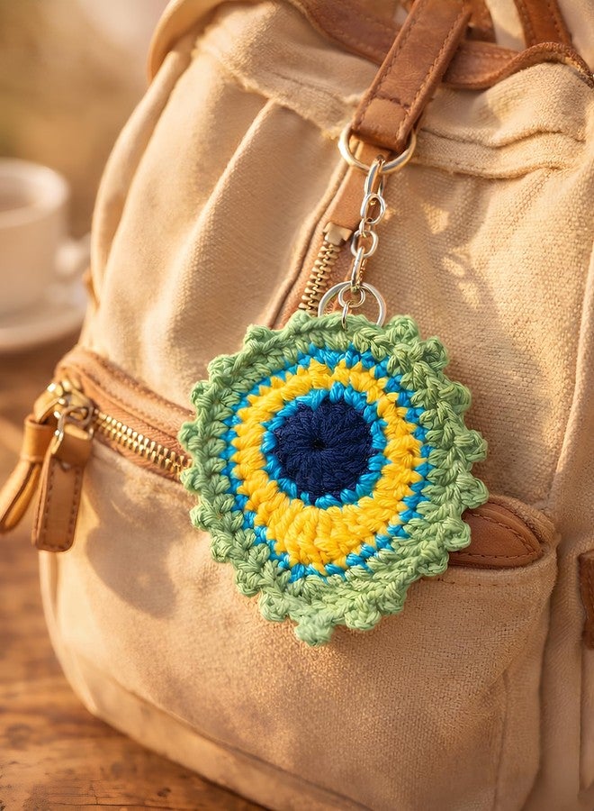 Handmade Peacock Feather Crochet Keychain | Colorful Keyring for Boys & Girls | Aesthetic Bag Charm, Car Key Accessory - Image 3