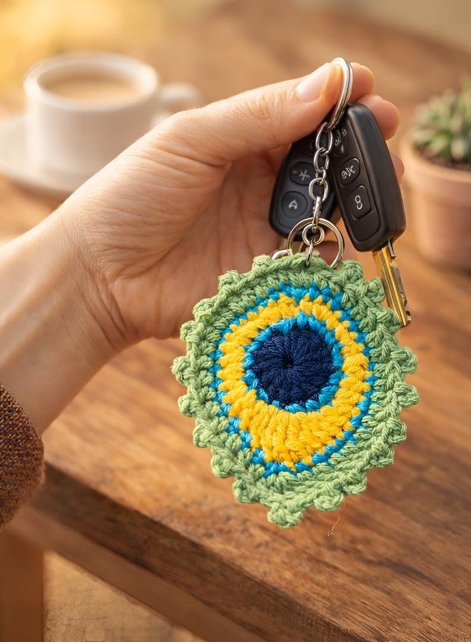 Handmade Peacock Feather Crochet Keychain | Colorful Keyring for Boys & Girls | Aesthetic Bag Charm, Car Key Accessory - Image 1