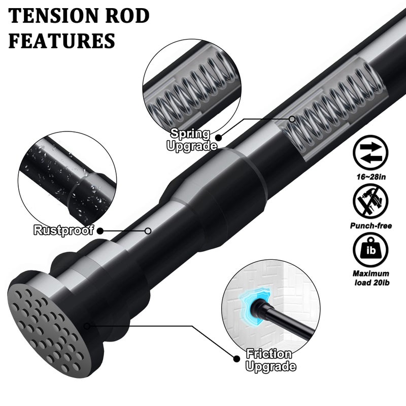 QILERR Small Tension Curtain Rods 16 to 28 Inches, Adjustable Expandable Short Shower Rod Non-Slip Non Drill Spring Tension Rod for Windows, Closet, Kitchen, Black - Image 2