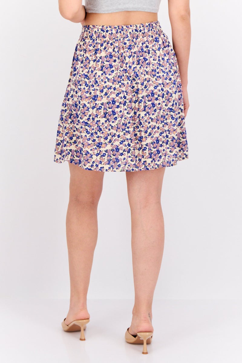 Mamalicious Women Floral A-Line Skirt, Cream - Image 3