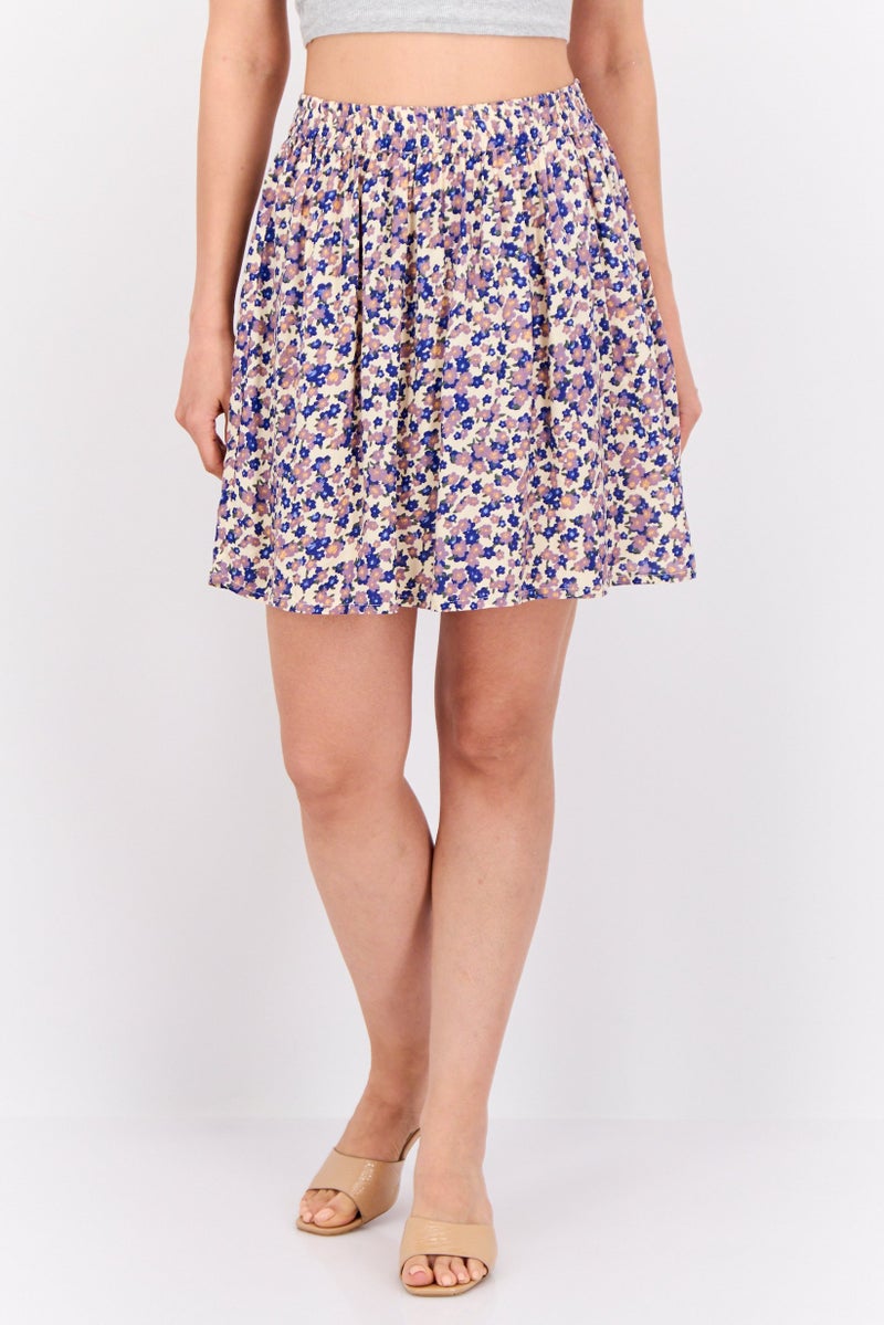 Mamalicious Women Floral A-Line Skirt, Cream - Image 1