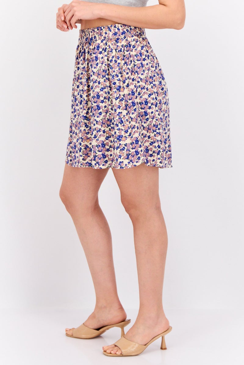 Mamalicious Women Floral A-Line Skirt, Cream - Image 2