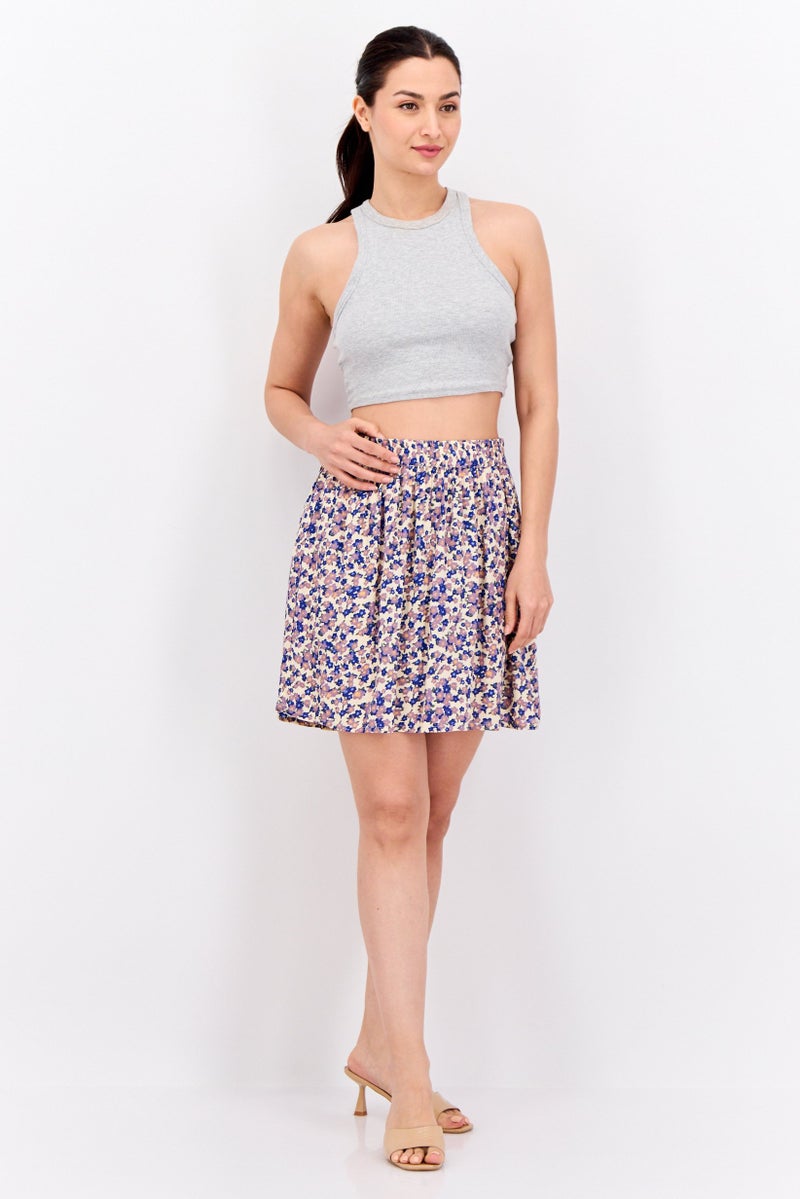 Mamalicious Women Floral A-Line Skirt, Cream - Image 4