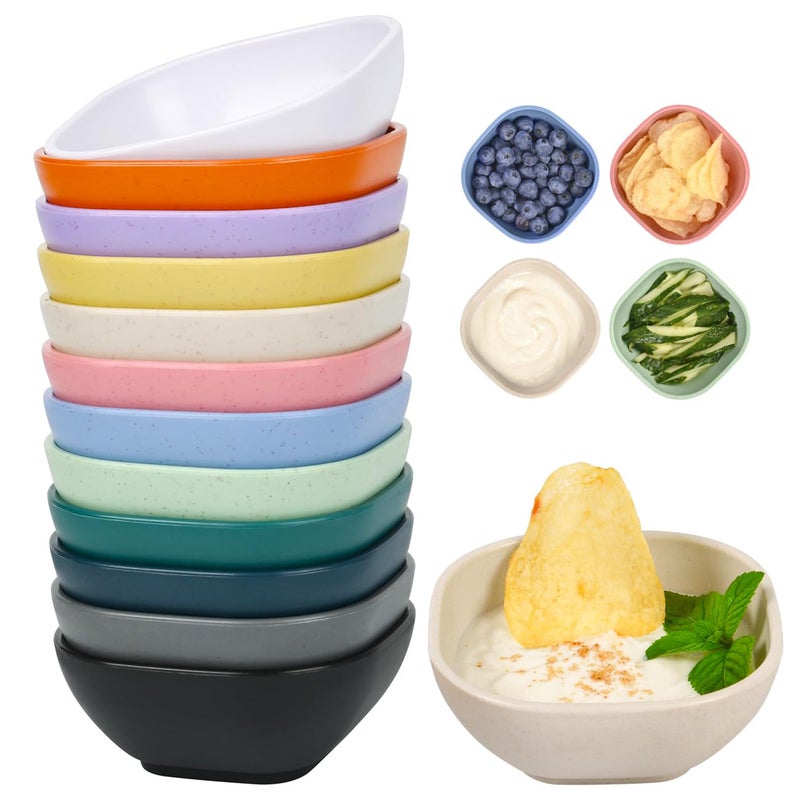 BGHEOUYV 12 Pack Small Bowls, 4.5 OZ Assorted Colors Dipping Sauce Cups, Wheat Straw,Unbreakable,Plastic Prep for Side Dishes, Dessert, Snacks - Image 1