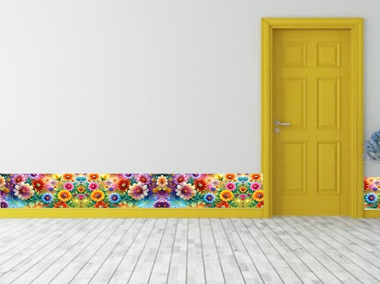 Floral Peel & Stick Tile Border Sticker – 6x48 Inch Waterproof Self-Adhesive Wall Décor Strip with Gradient Background for Kitchen, Bathroom, Home & Craft Projects (6, Multicolor) - Image 3