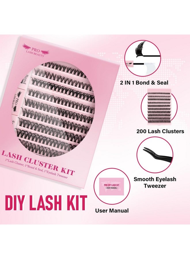PRO LASHBEAUTY Pro Diy Lash Extension Kit Eyelash Extension Kit With 200 Pcs Lash Clusters Individual Lashes Lash Bond And Seal Eyelash Applictor Lash Tweezers Lash Clusters Kit For Beignner (Diy Lash Kit-A) - Image 2