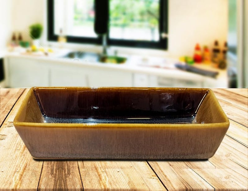 Lemon Tree Rectangle Ceramic Stoneware Deep Snack/Food/Starter Serving Platter (Brown) - Image 5