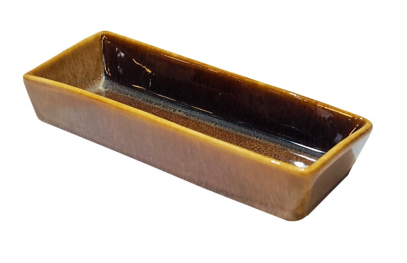Lemon Tree Rectangle Ceramic Stoneware Deep Snack/Food/Starter Serving Platter (Brown) - Image 1