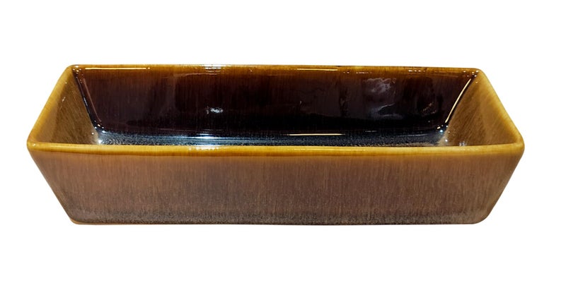 Lemon Tree Rectangle Ceramic Stoneware Deep Snack/Food/Starter Serving Platter (Brown) - Image 2