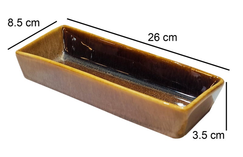 Lemon Tree Rectangle Ceramic Stoneware Deep Snack/Food/Starter Serving Platter (Brown) - Image 3