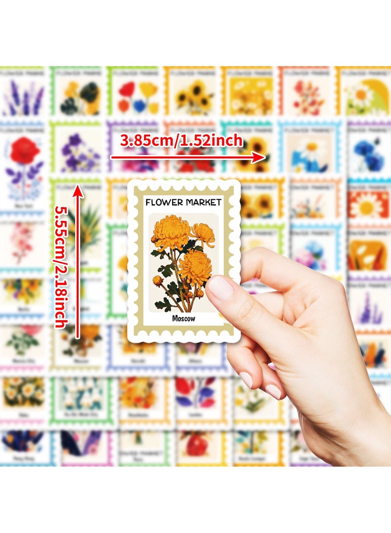 50Pcs Flower Themed Post Stamp Stickers for Scrapbook Junk Journal Planner Diary Envelope Letter Card Making Collage Gift Wrapping Phone Case Craft Decoration - Image 2