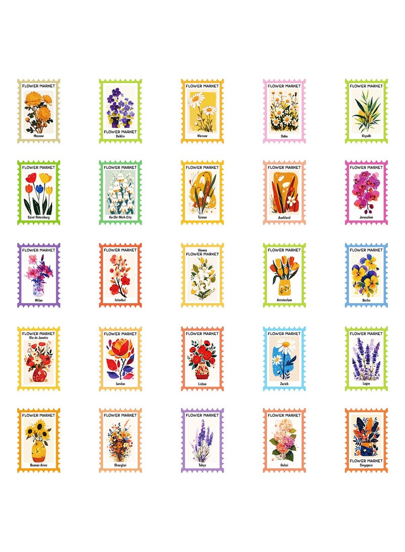 50Pcs Flower Themed Post Stamp Stickers for Scrapbook Junk Journal Planner Diary Envelope Letter Card Making Collage Gift Wrapping Phone Case Craft Decoration - Image 4