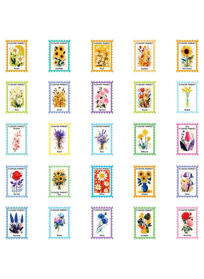 50Pcs Flower Themed Post Stamp Stickers for Scrapbook Junk Journal Planner Diary Envelope Letter Card Making Collage Gift Wrapping Phone Case Craft Decoration - Image 3