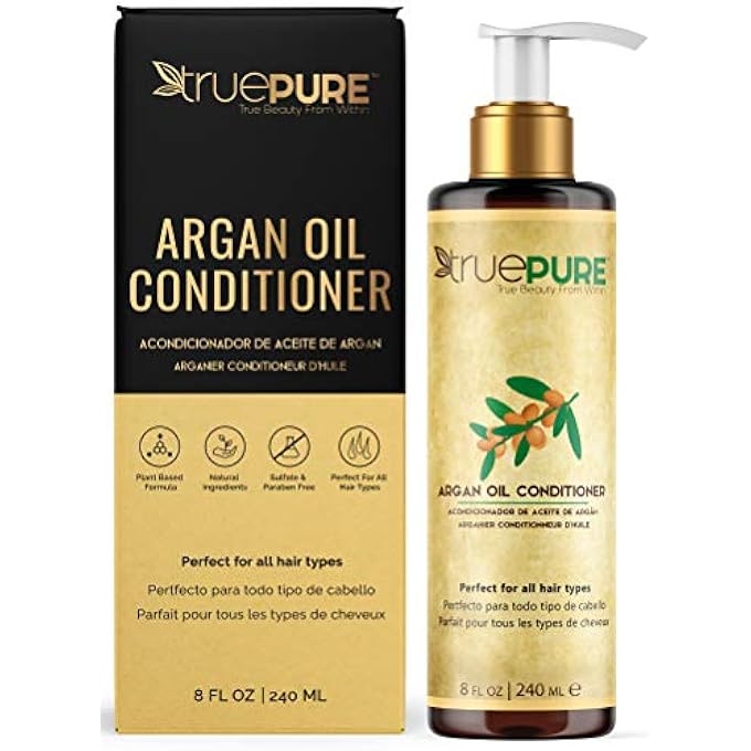 TruePure ARGAN OIL CONDITIONER (8 OZ.) DEEP CONDITIONER, HAIR TREATMENT FOR DRY, DAMAGED FOLLICLES, SPLIT ENDS | SULFATE, PARABEN, FRAGRANCE FREE | FOR MEN & WOMEN | MADE IN USA - Image 1