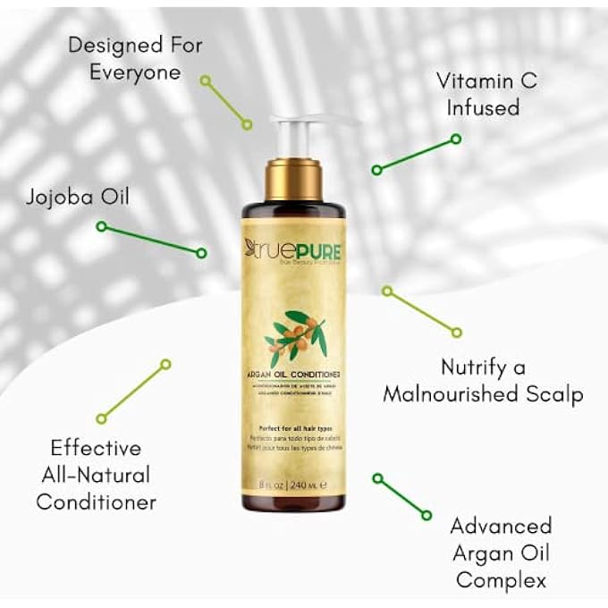 TruePure ARGAN OIL CONDITIONER (8 OZ.) DEEP CONDITIONER, HAIR TREATMENT FOR DRY, DAMAGED FOLLICLES, SPLIT ENDS | SULFATE, PARABEN, FRAGRANCE FREE | FOR MEN & WOMEN | MADE IN USA - Image 3