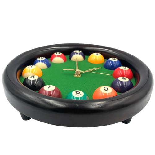 Yuanhe Billiards Pool Ball Clock 11Inch Round Table Cool Wall Clock with Wood Frame Great for Billiards Pool Game Room Bar - Image 3