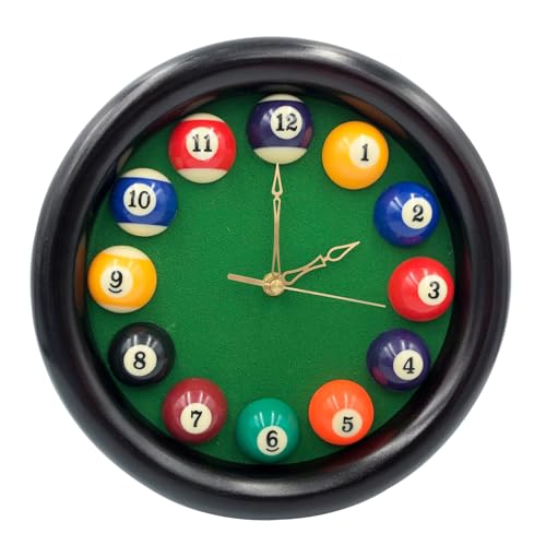 Yuanhe Billiards Pool Ball Clock 11Inch Round Table Cool Wall Clock with Wood Frame Great for Billiards Pool Game Room Bar - Image 1