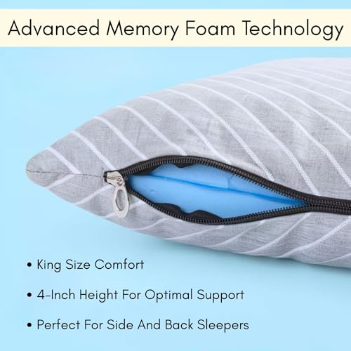 9villa Orthopedic Cooling Gel Memory Foam Pillow | Cervical Pillow for Neck & Shoulder Pain Relief Support for Sleeping | with Knitted Fabric Removable Cover Set of 1 (16 x 24 x 4 inch) Grey - Image 5
