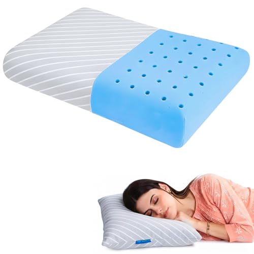 9villa Orthopedic Cooling Gel Memory Foam Pillow | Cervical Pillow for Neck & Shoulder Pain Relief Support for Sleeping | with Knitted Fabric Removable Cover Set of 1 (16 x 24 x 4 inch) Grey - Image 1