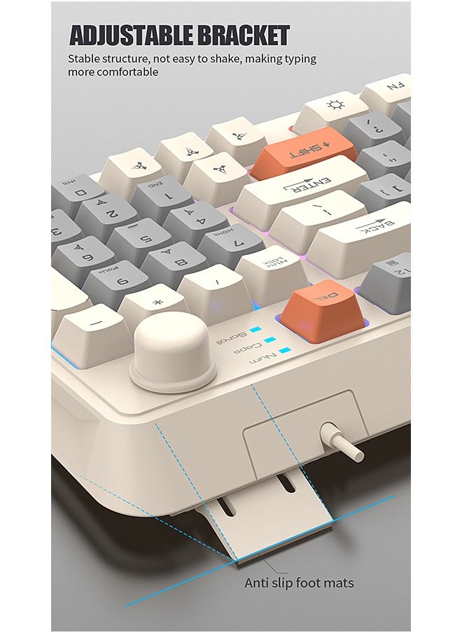 XUNFOX - 94-Key Wired Keyboard, Membrane Keyboard, Gaming Keyboard, Office Keyboard, Built-in Volume Adjustment Knob, RGB Light Effect, Computer Keyboard - Image 1