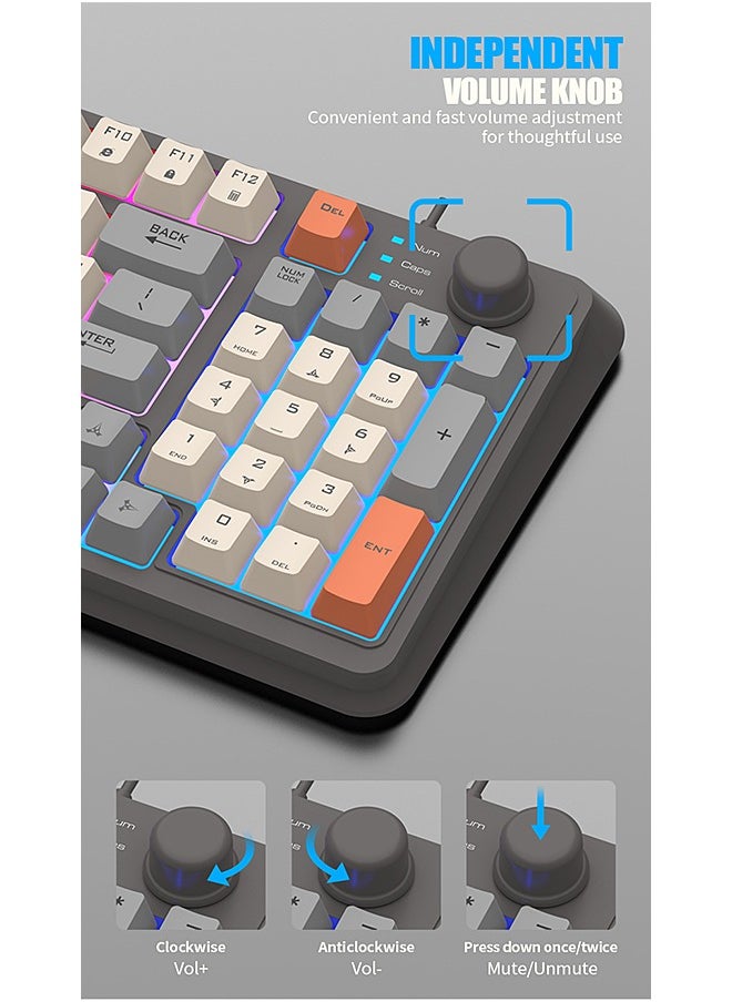 XUNFOX - 94-Key Wired Keyboard, Membrane Keyboard, Gaming Keyboard, Office Keyboard, Built-in Volume Adjustment Knob, RGB Light Effect, Computer Keyboard - Image 1