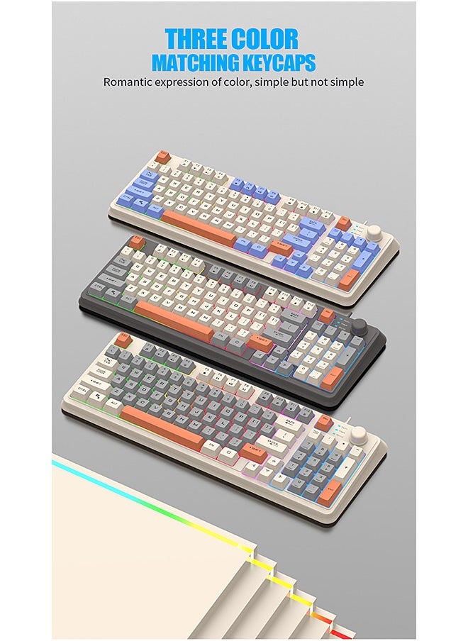 XUNFOX - 94-Key Wired Keyboard, Membrane Keyboard, Gaming Keyboard, Office Keyboard, Built-in Volume Adjustment Knob, RGB Light Effect, Computer Keyboard - Image 1