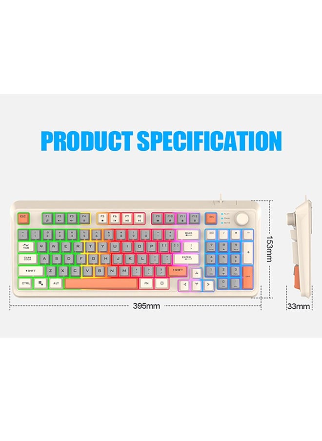 XUNFOX - 94-Key Wired Keyboard, Membrane Keyboard, Gaming Keyboard, Office Keyboard, Built-in Volume Adjustment Knob, RGB Light Effect, Computer Keyboard - Image 1