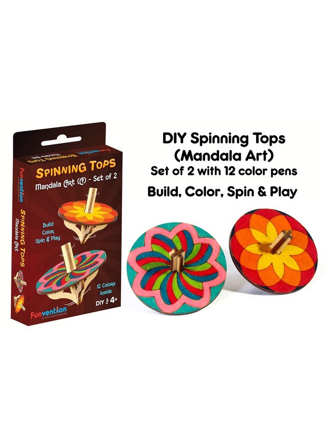 فنفينشين مجموعة ألعاب Funvention DIY Spinning Tops (فن Mandal) عبوة من 24 قطعة - بناء، تلوين، لعب، أنشطة تلوين فنية وحرفية، هدايا عيد ميلاد، مجموعة هدايا حفلات للأطفال (2 قطعة علوية و8 ألوان لكل عبوة) - Image 2