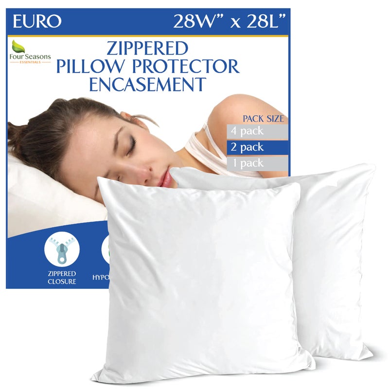 Euro Size Pillow Protectors Set of 2  European Square 28x28 Pillow Covers Waterproof Hypoallergenic Dust Proof Zippered Encasement