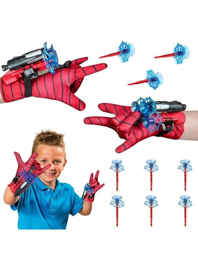 Launcher Glove, 2 Sets Child Spider Gloves + 6 Darts Suction Cup, Hero Launcher, Spider Web Launcher, Glove Toys, Plastic Cosplay Gloves for Children - Image 1